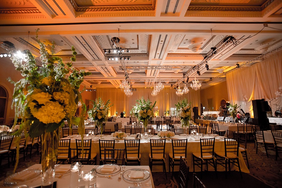 Ritz-Carlton Bacara Resort wedding, The Lighter Side, Bluebell Events, outdoor ceremony, blue uplighting, amber uplighting, Michael and Anna Costa